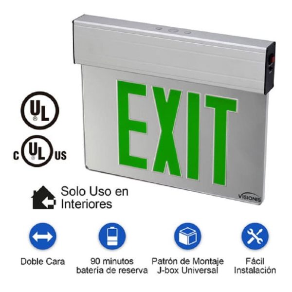Señal color Verde de Emergencia Luz LED, Acrílico,UL